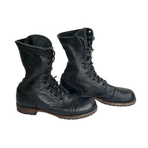 Vintage Shoe Co. Black Leather Boots Mid Calf Lace Up Biker Combat Winter 7.5